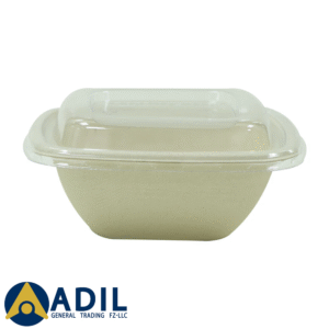 Bagasse Square Shape Bowl 350ML With Lid 600 Pieces