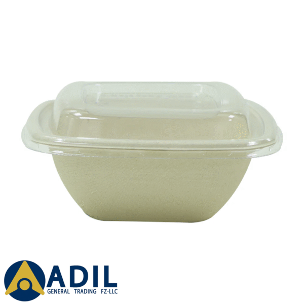 Bagasse Square Shape Bowl 350ML With Lid 600 Pieces