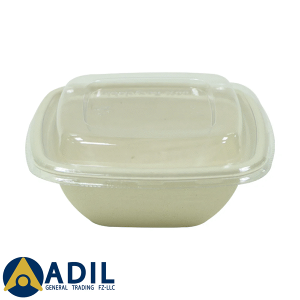 Bagasse Square Shape Bowl 350ML With Lid 600 Pieces