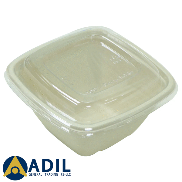 Bagasse Square Shape Bowl 500ML With Lid 600 Pieces