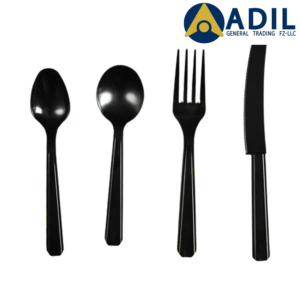 18 Black Plastic Cutlery Set With Napkin 500 Sets
