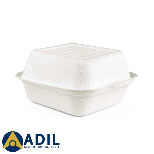 Bagasse Burger Box White 6 Inch Hinged 1X500 Pieces