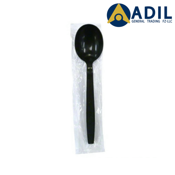 Plastic Wrapped Black Spoon With Napkin 1X500 Pieces