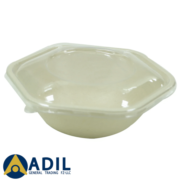 Bagasse Hexagon Shape Bowl 1000ML With Pet Lid 300 Pieces